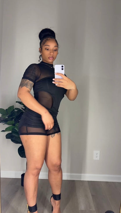 Midnight Illusion Mesh Romper Dress