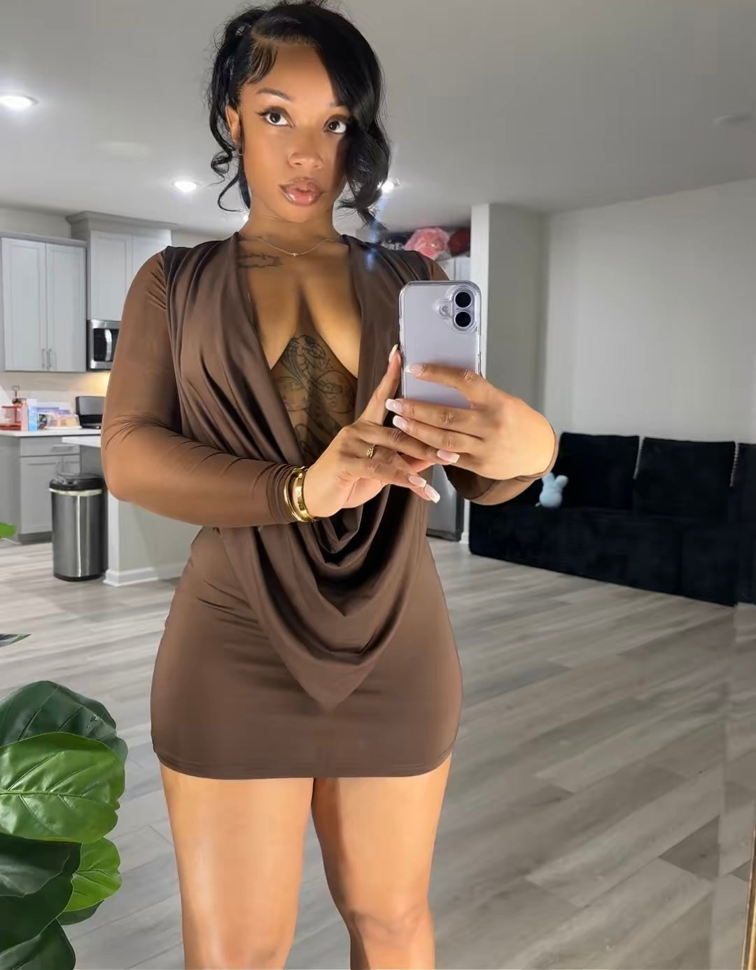 Cowl Neck Mini Dress