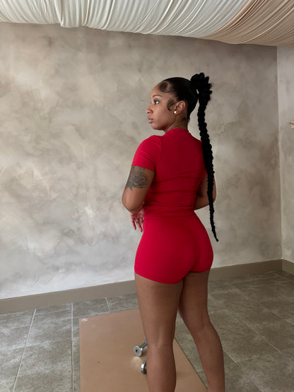 Red Naked-Feel 2-Piece Quick-Dry Set – Tee & Shorts