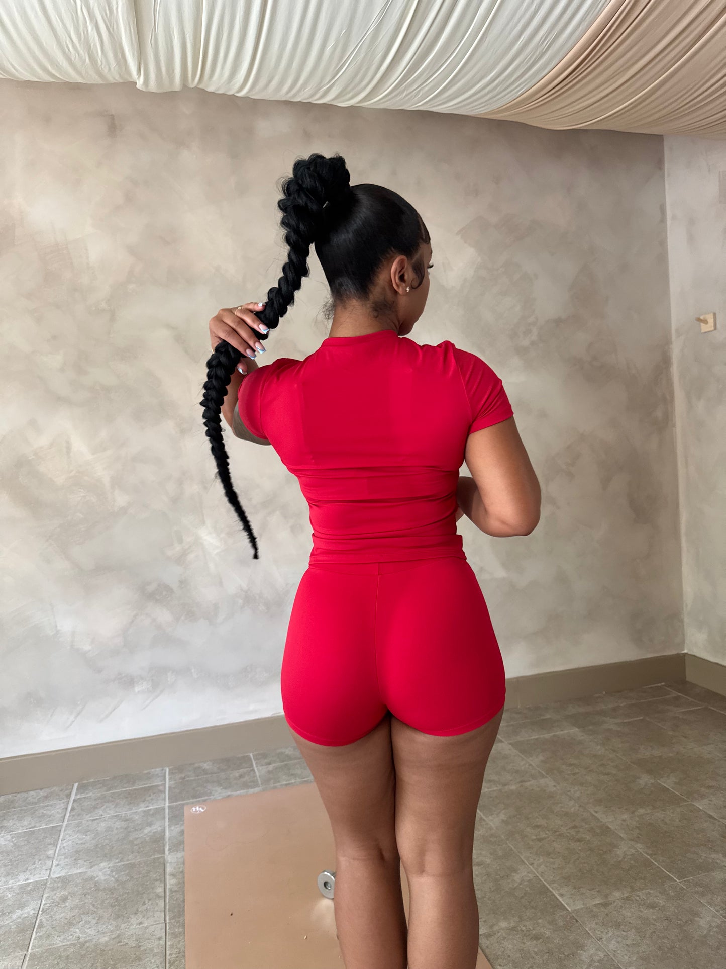 Red Naked-Feel 2-Piece Quick-Dry Set – Tee & Shorts
