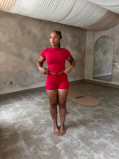 Red Naked-Feel 2-Piece Quick-Dry Set – Tee & Shorts