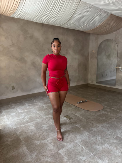 Red Naked-Feel 2-Piece Quick-Dry Set – Tee & Shorts