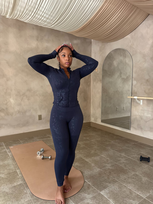 Navy Gold Foil Performance Set – Jacket & Leggings Combo