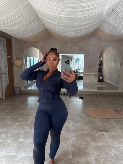 Navy Gold Foil Performance Set – Jacket & Leggings Combo