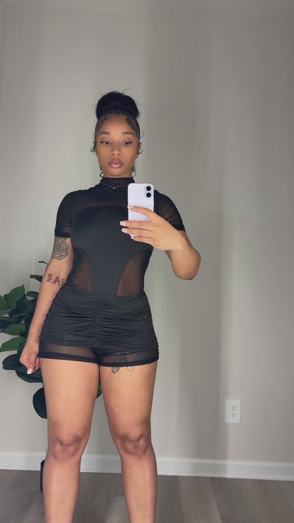Midnight Illusion Mesh Romper Dress